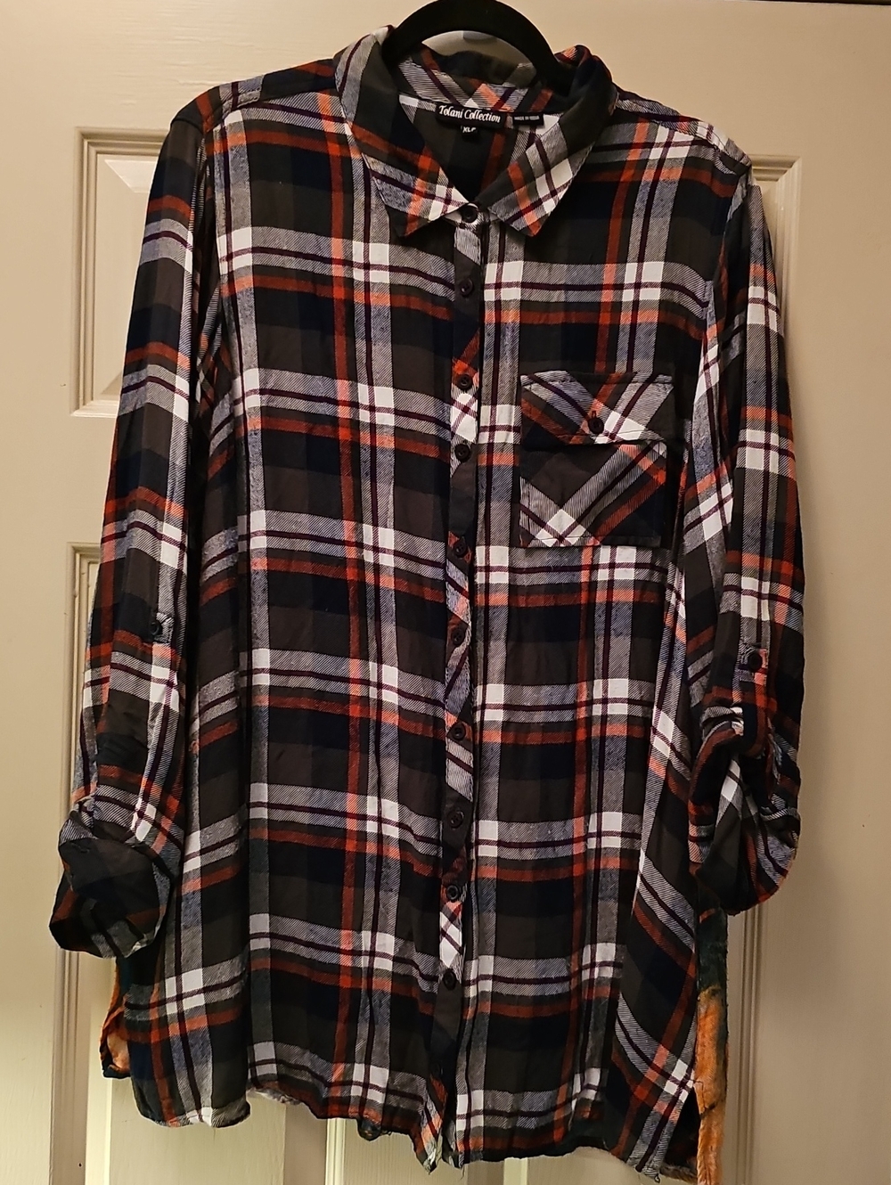 Tolani Black, Orange & White Plaid Casual Button-Down Shirt